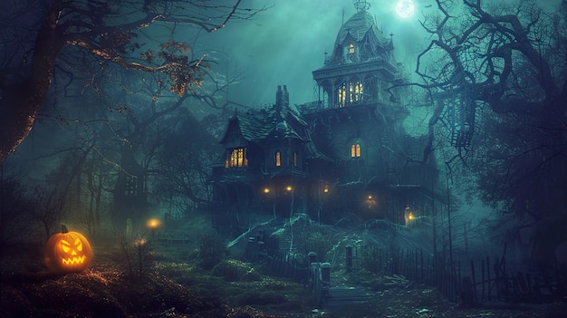 a haunted house in the dark