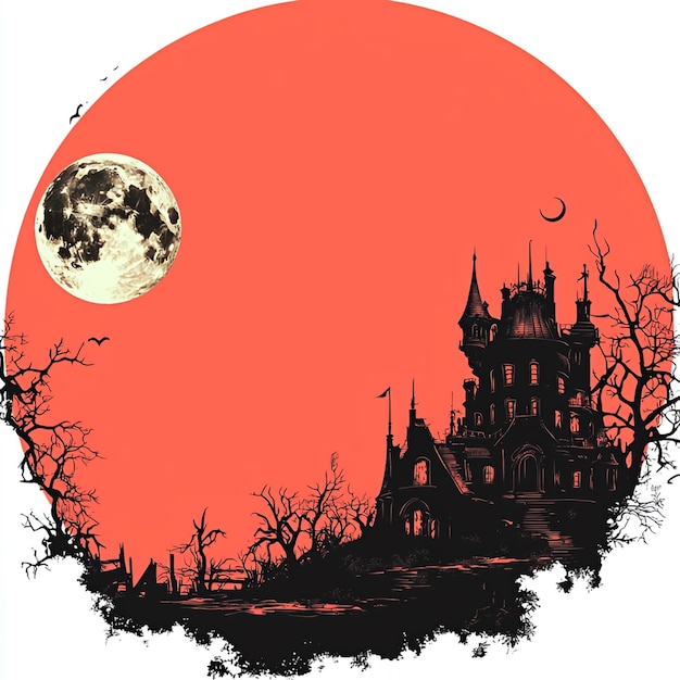 Photo haunted mansion silhouette against a blood moon