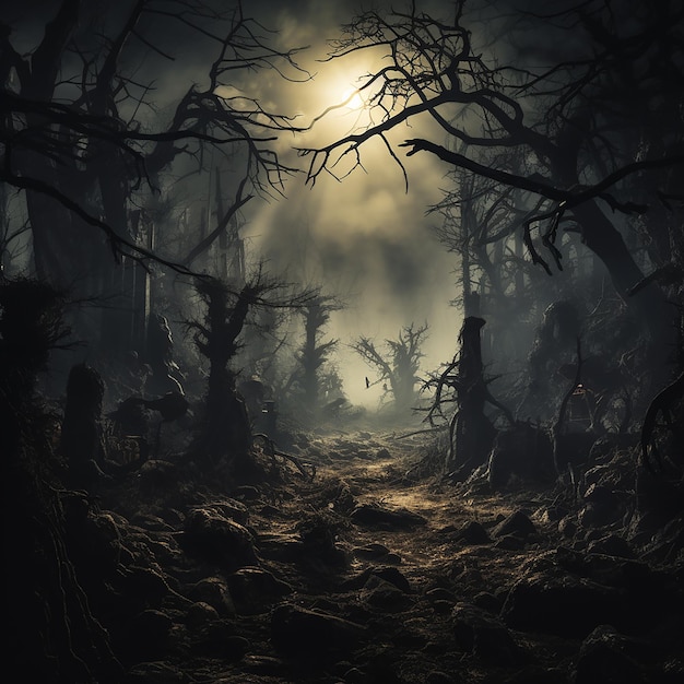 Haunted Night A Halloween Background with Eerie Shadows and Mysterious Moonlight