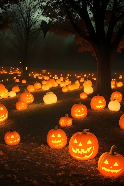 Haunting Jack Lanterns in eerie graveyard ideal for spooky projects