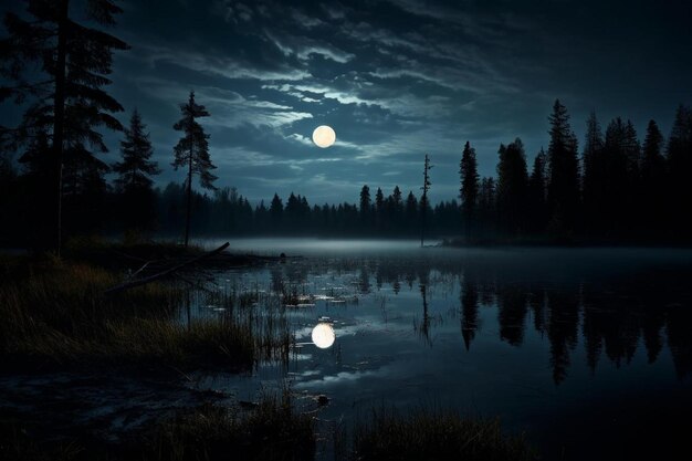 Haunting Moonrise Over a Still Lake beautiful weather colorful sky texture wallpaper