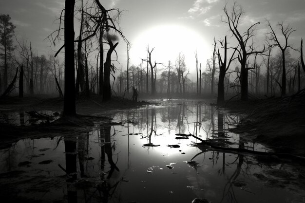 Photo haunting reflections in a desolate pond creepy background image photography