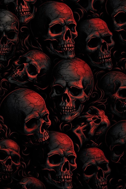 Haunting Skulls in Crimson Shadows