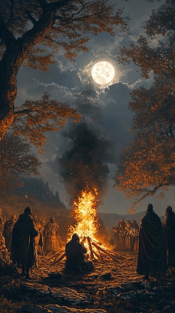 Photo hauntingly beautiful scene at irish halloween samhain