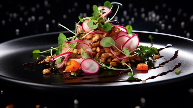 Haute Cuisine Salad with Nuts Sauce and Radish