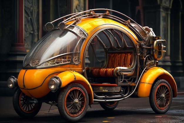 HAVANA CUBA JANUARY 14 2016 A yellow cocotaxi circling the historic center of the old city