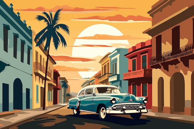 Havana Reverie Abstract Echoes of Vintage Cars Colonial Buildings and Salsafilled Streets