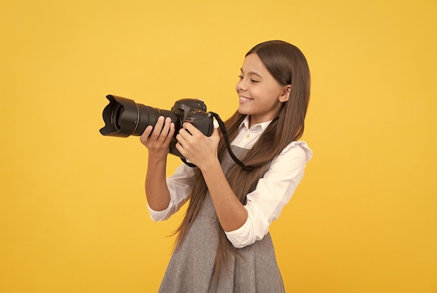 Having skills snapshot childhood teen girl taking photo kid use digital camera