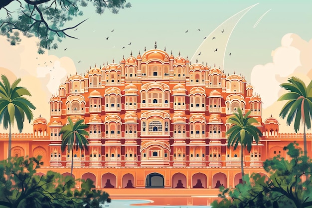 Hawa Mahal in Rajasthan indian illustration background