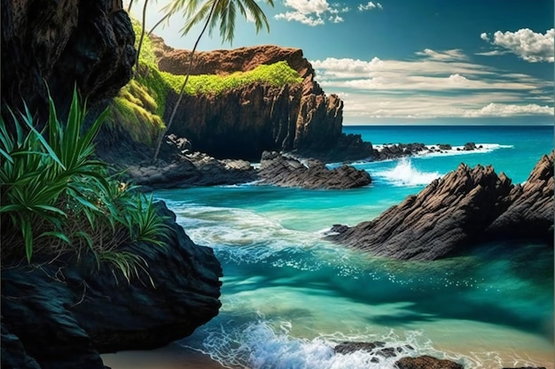 Hawaii beaches creative digital illustration scenery background