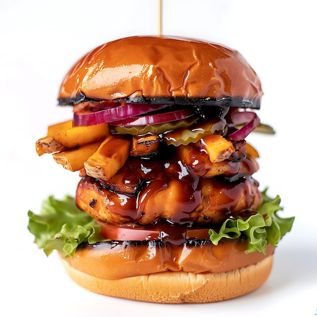 Hawaiian BBQ Chicken Burger in White Background