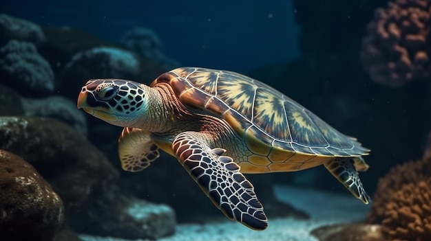 Hawaiian Green Sea Turtle Chelonia mydasgenerative ai