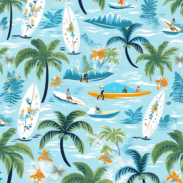 hawaiian surfer illustration pattern