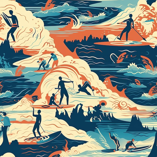 hawaiian surfer illustration pattern