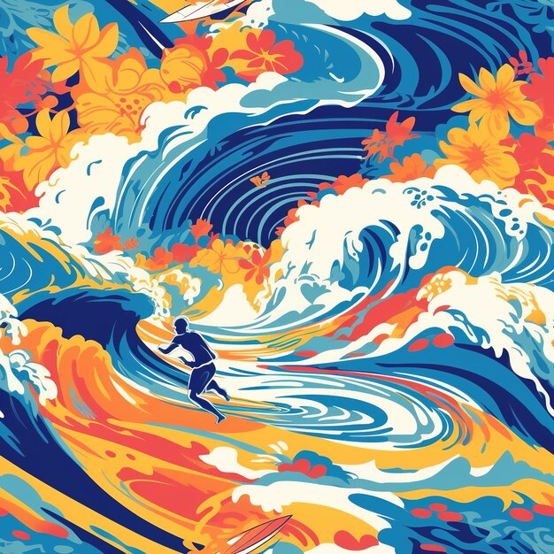 hawaiian surfer illustration pattern