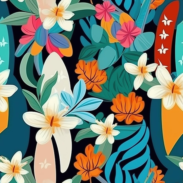 hawaiian surfer illustration pattern