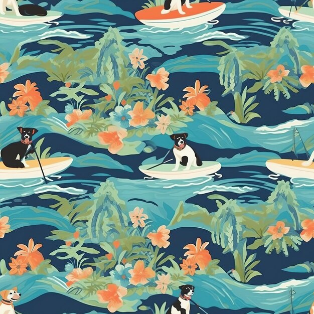 hawaiian surfer illustration pattern