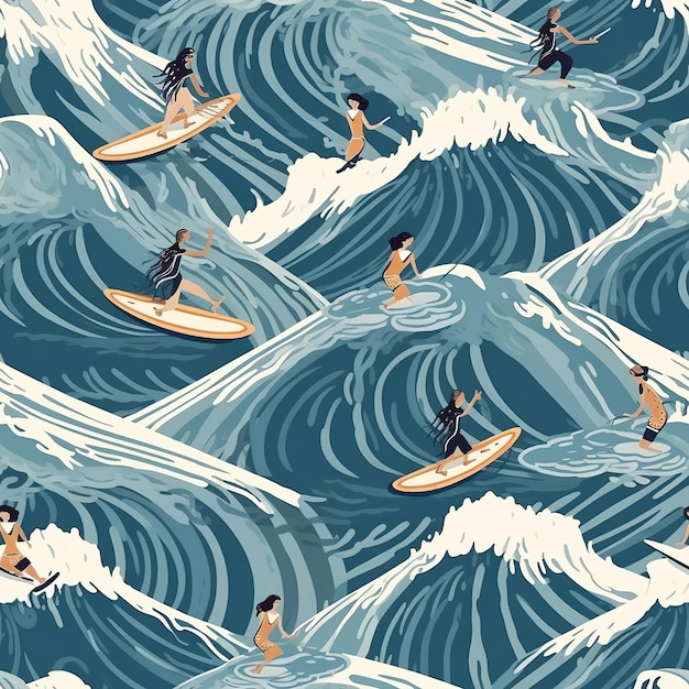 hawaiian surfer illustration pattern