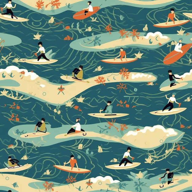 hawaiian surfer illustration pattern