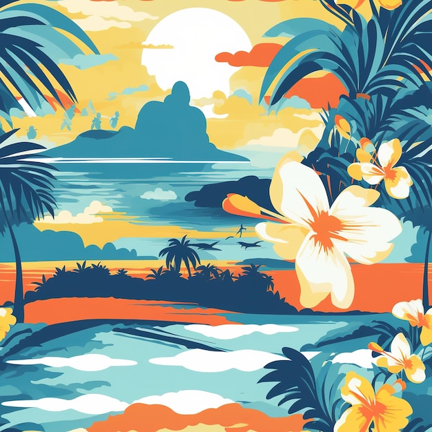 hawaiian surfer illustration pattern