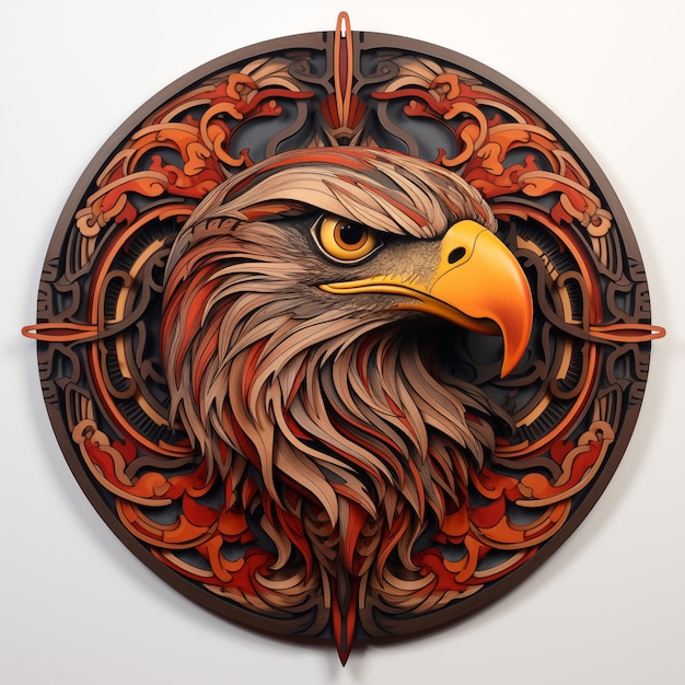 Hawk Emblem in Circle 3 D Ornament Frame