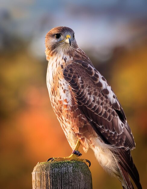 Photo a hawk is perched on a branch with a blurry background