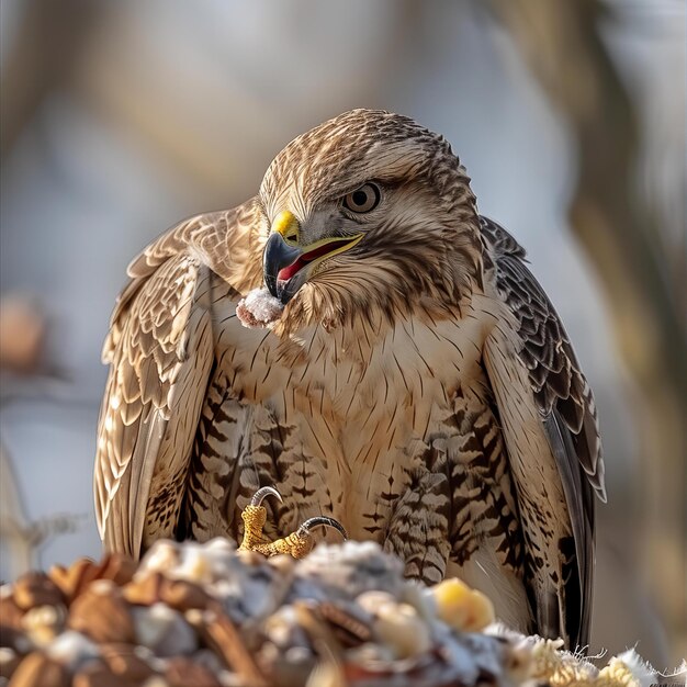 Photo a hawk is sitting on top of a pine cone