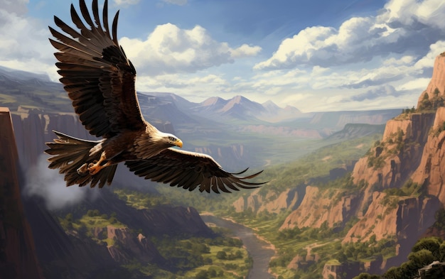 Photo hawk soaring above the canyon generative ai