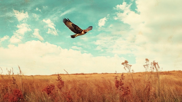 Photo hawk soaring over a golden field