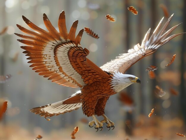 a hawk with a wing that has the word eagle on it