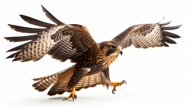 a hawk with a yellow beak and tail feathers