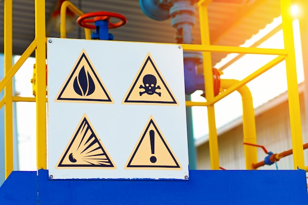 Hazard warning signs Plate at gas hazardous industrial facility Life threatening