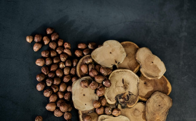 Hazelnut on dark table