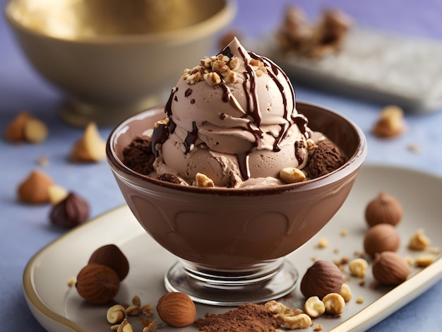 Hazelnut Indulgence Chocolate Ice Cream with Cream and Nutty Delights