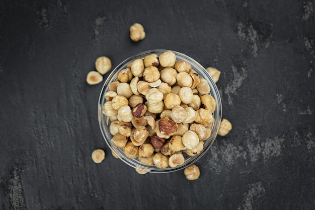 Hazelnut kernels close up shot selective focus