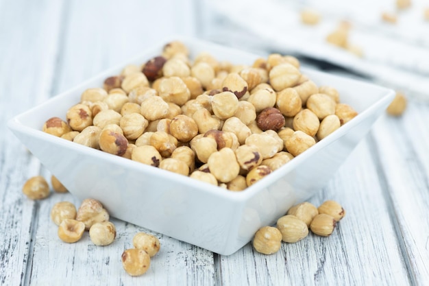 Hazelnut kernels close up shot selective focus