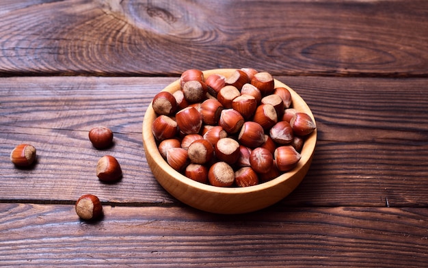 Hazelnut in a wooden plate