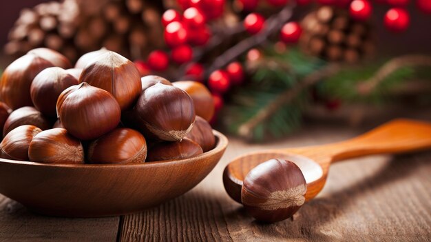 hazelnuts on a wooden table