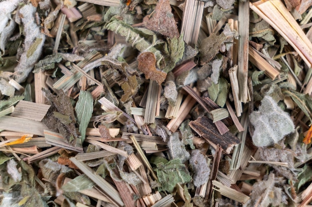 HD Mixture of healthy herbal Organic Dry Chai Tea full frame as background Macro Closeup Selective focus