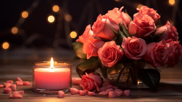 HD wallpaper romantic flowers amp Guitar candle love Valentines with Generative Ai