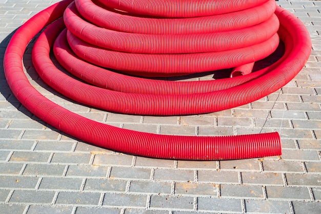 HDPE corrugated pipe with double wall strength at the construction site Used to protect underground cable or pipes