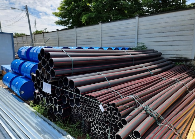 HDPE pipes and the transformer oil drums at the site area for electrical substation construction