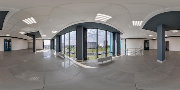 Photo hdri 360 panorama in empty modern hall with columns doors and panoramic windows in full seamless spherical equirectangular projection ready for ar vr content