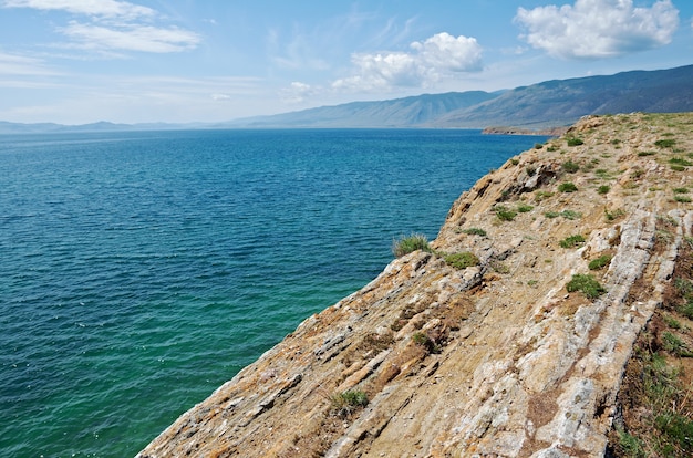 He rocky cliff . Maloe More Strait View, Cape Uyuga, Baikal lake