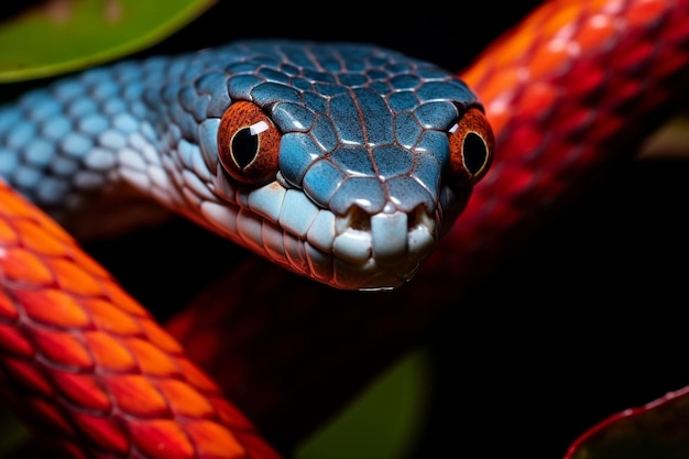 Head of asian vinesnake closeup on branch