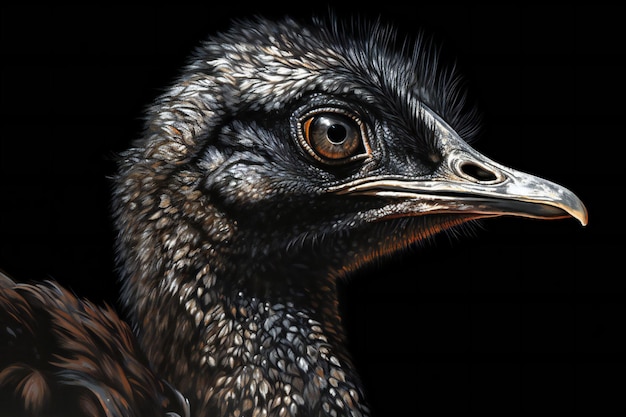 Head of a big bird on a black background