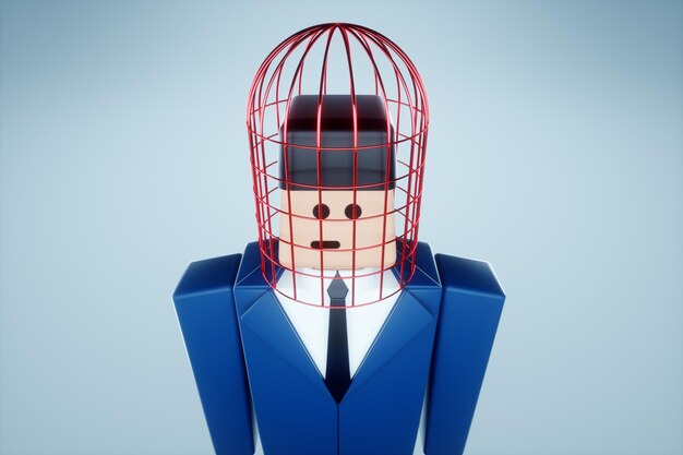 Head of a businessman in a cage Opportunities are limited business metaphor a prison for the mind 3D render 3D illustration