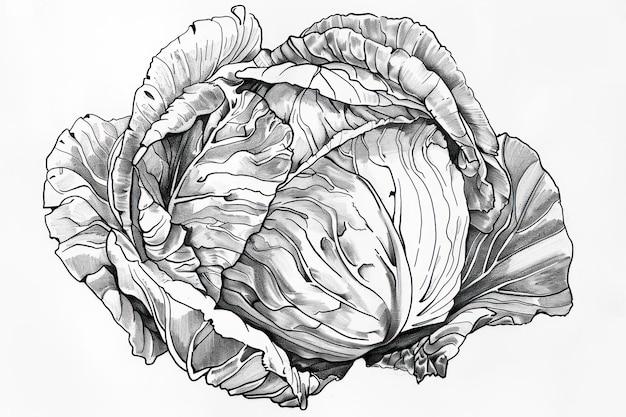 Photo head of cabbage black and white sketch in pencil and watercolor abstract art background generative ai