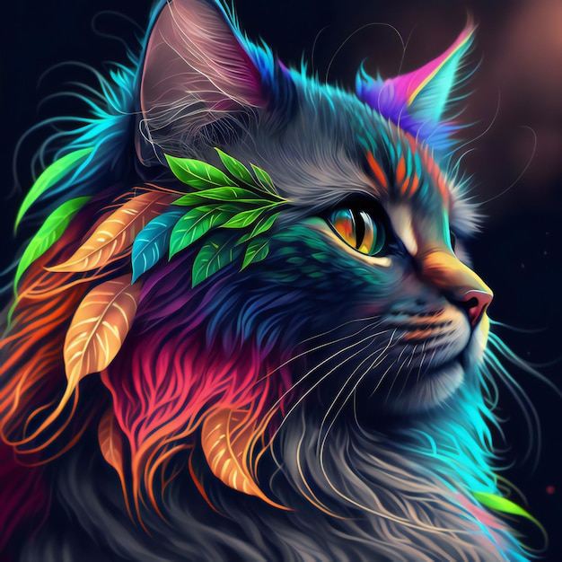 the head of a cat in a multicolor, Abstract multicolor profile portrait