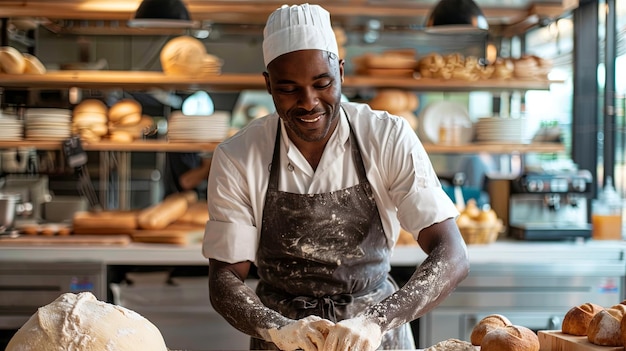 The head chef slices chicken fillet in the restaurant kitchen closeup photo